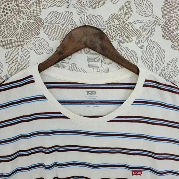 NWT Levis Mens Striped T-Shirt 3XL White With Brown & Blue Stripes 100% Cotton - Picture 3 of 8